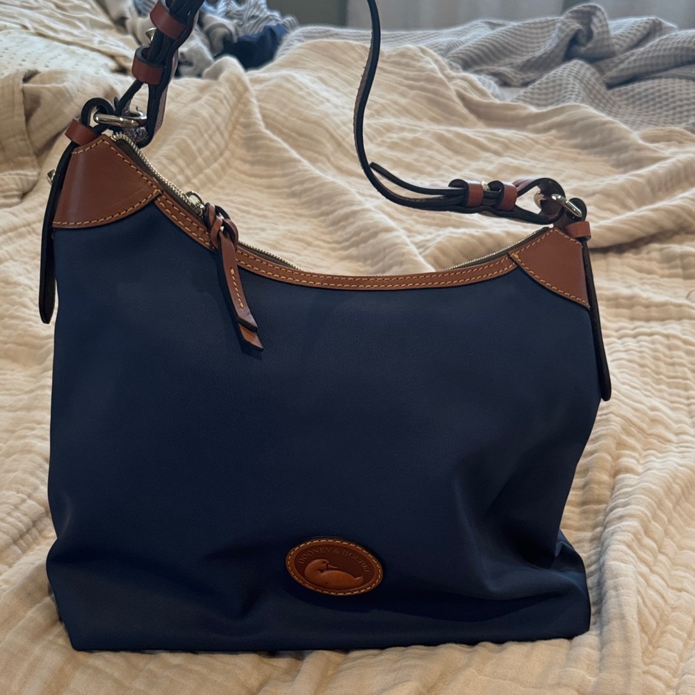 Dooney & Bourke Navy and Tan Shoulder Bag. Large Erica